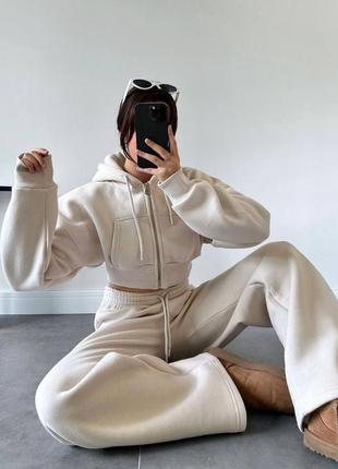Теплі костюми (вкорочена кофта oversize+прямі штани). трьохнитка на флісі