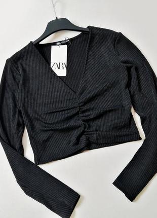 Нова кофта з довгим рукавом, v-подібним вирізом і складками на зав'язках zara