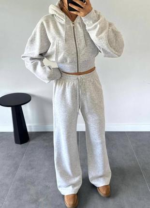 Теплий жіночий костюм (вкорочена кофта oversize + прямі штани)