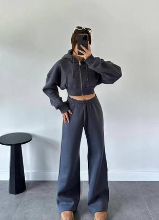 Теплий жіночий костюм (вкорочена кофта oversize + прямі штани)