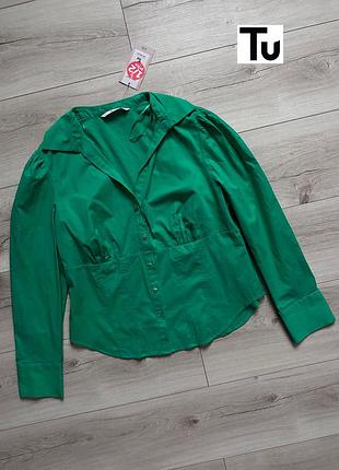 Трендовая укороченная зелёная рубашка приталенного кроя в корсетном стиле с длинными рукавами и v-образным вырезом tu