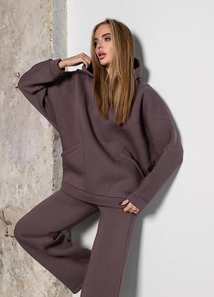 Теплый костюм на флисе с брюками и худи с капюшоном