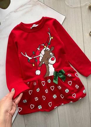 Новогоднее теплое платье, платье с олененоком