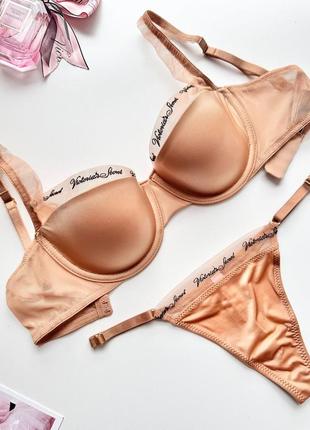 Бюст трусики  victoria's secret very sexy телесный беж с сеточкой лиф бюстгальтер
