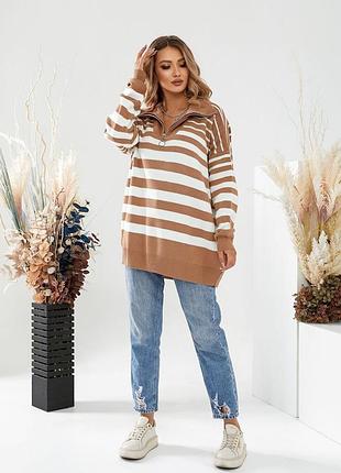 Светр-туніка в смужку, в стилі оверсайз, 50% котон 50% акрил.9 фото