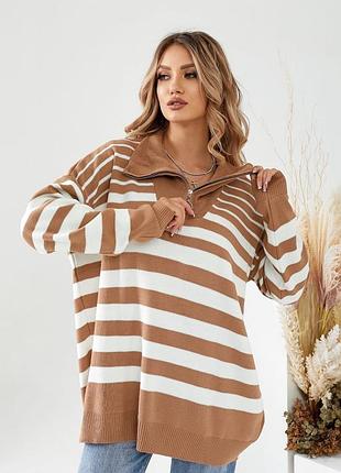 Светр-туніка в смужку, в стилі оверсайз, 50% котон 50% акрил.8 фото