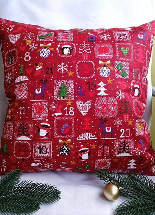 Новогодняя  наволочка 35*35 см  красный календарь