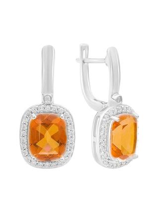 Серьги серебро с золотим кварцем 5.971ct, фианитами