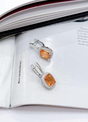 Серьги серебро с золотим кварцем 5.971ct, фианитами2 фото