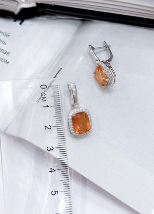 Серьги серебро с золотим кварцем 5.971ct, фианитами3 фото