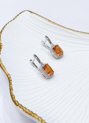 Серьги серебро с золотим кварцем 5.971ct, фианитами6 фото