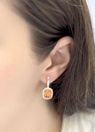 Серьги серебро с золотим кварцем 5.971ct, фианитами7 фото