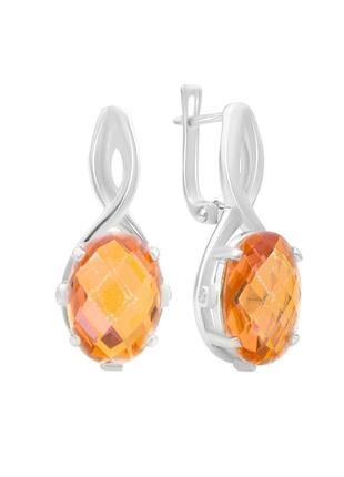 Серьги серебро с золотим кварцем 8.82ct, фианитами