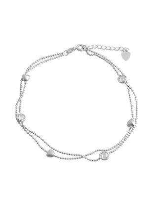 Браслет серебро на ногу с фианитами (23-26см)