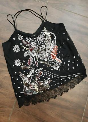 Новогодний топ с вышивкой и стразами river island