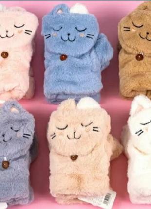 Дитячі хутряні рукавички-рукавиці котики