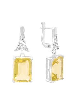 Серьги серебро с зеленим кварцем 14.763ct, фианитами