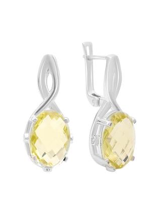 Серьги серебро с зеленим кварцем 9.72ct, фианитами