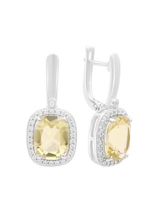 Серьги серебро с зеленим кварцем 5.812ct, фианитами