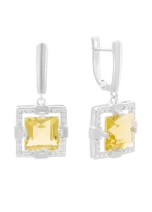 Серьги серебро с зеленим кварцем 10.08ct, фианитами