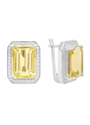 Серьги серебро с зеленим кварцем 15.548ct, фианитами