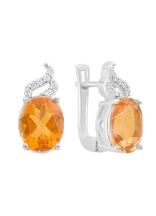 Серьги серебро с золотим кварцем 9.713ct, фианитами
