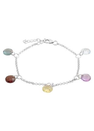 Браслет серебро с аметистом 9.381ct, гранатом, зеленим кварцем, топазом лондон блю, топазом (17-20см)