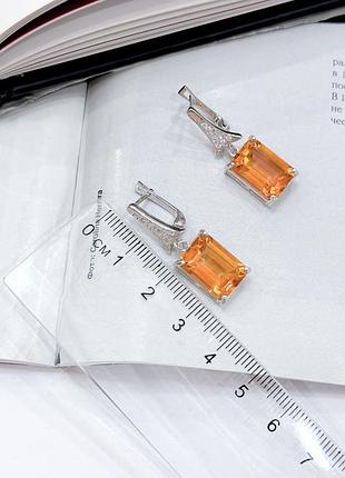 Серьги серебро с золотим кварцем 13.946ct, фианитами3 фото