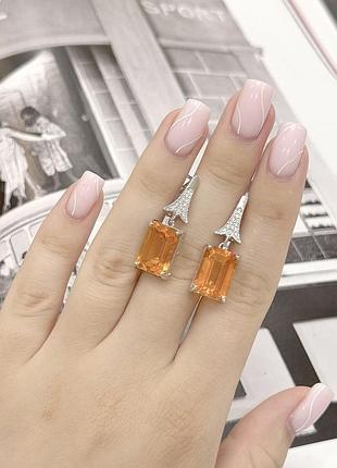 Серьги серебро с золотим кварцем 13.946ct, фианитами4 фото