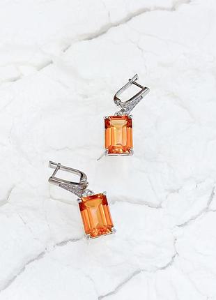 Серьги серебро с золотим кварцем 13.946ct, фианитами5 фото