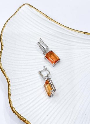 Серьги серебро с золотим кварцем 13.946ct, фианитами6 фото