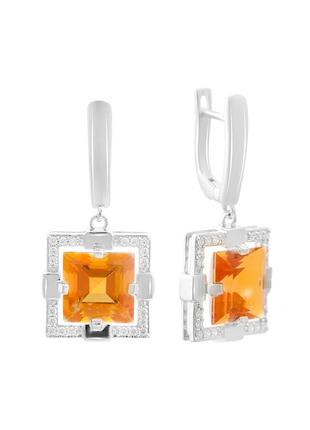 Серьги серебро с золотим кварцем 9.713ct, фианитами