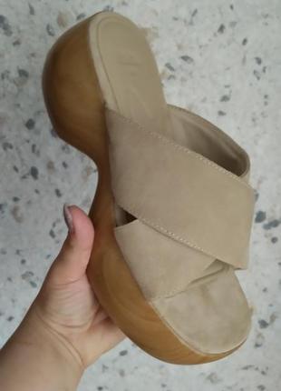 Zara шлепанцы на деревянном массивном каблуке