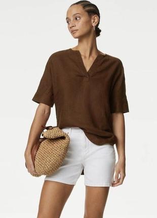 Удлиненная льняная рубашка блуза блузка marks&spencer лён