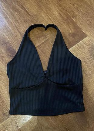 Кроп топ корсет  м’яка чашка через шию в рубчик чорний zara
