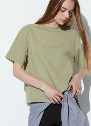 Бавовняна футболка оверсайз uniqlo футболка кольору оливки базова футболка uniqlo