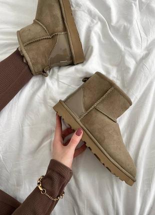 Жіночі зимові ugg mini brown premiun lacquer уггі угі угг утеплені хутром / угг натуральні овчина / угги утепленные мех з мехом натуральные