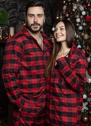 Фланелевая пижама унисекс рубашка и штаны5 фото