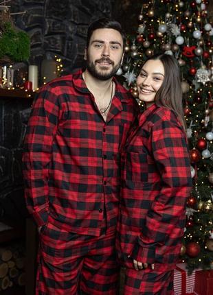 Фланелевая пижама унисекс рубашка и штаны4 фото