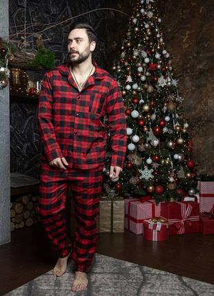 Фланелевая пижама унисекс рубашка и штаны8 фото