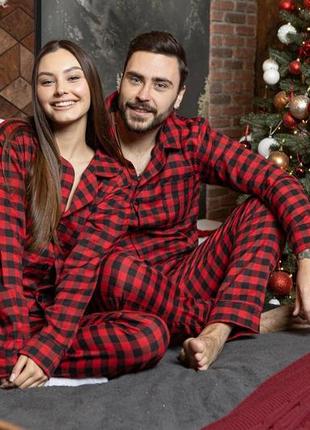Фланелевая пижама унисекс рубашка и штаны5 фото