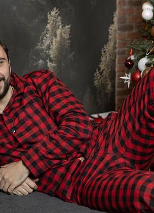 Фланелевая пижама унисекс рубашка и штаны8 фото