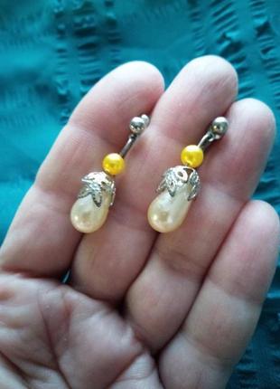 Серьги  мини жемчуг хенд мейд винтаж начало века