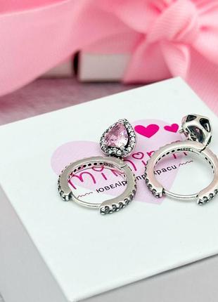Срібні сережки «рожеве серце з блискучим ореолом» pandora8 фото