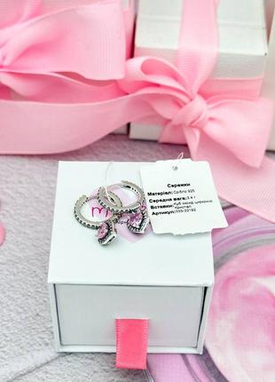 Срібні сережки «рожеве серце з блискучим ореолом» pandora6 фото