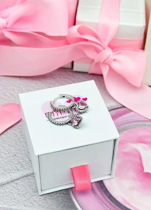 Срібні сережки «рожеве серце з блискучим ореолом» pandora7 фото