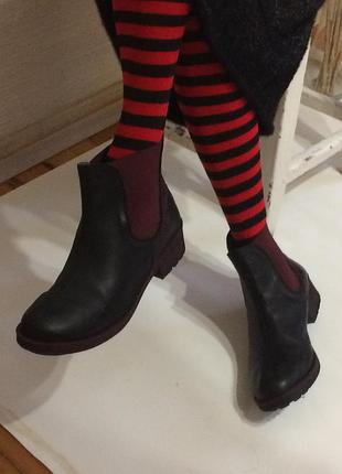 Женские кожаные ботильоны низкий каблук
