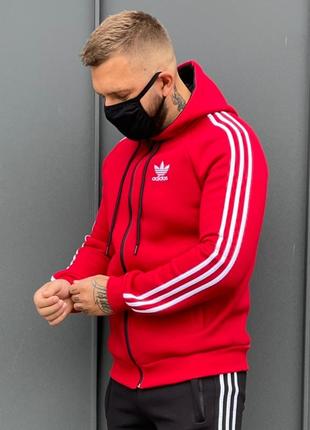 Толстовка adidas мужская унисекс, теплая, толстовка худи адидас, худи на молнии красная теплая, теплая кофта адидас осень зима