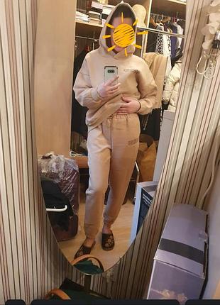 Спортивный костюм, женский,m/l, теплый, трехнитка, цвет-кофе с молоком