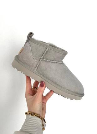 Жіночі зимові сірі ugg ultra mini light gray уггі угі угг утеплені хутром / угг натуральні овчина / угги утепленные мех з мехом натуральные